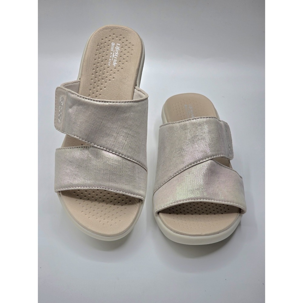 BZees Women's Air Step Carefree Sporty Slide Sandal Sand Fabric‎ Size 6m Support
